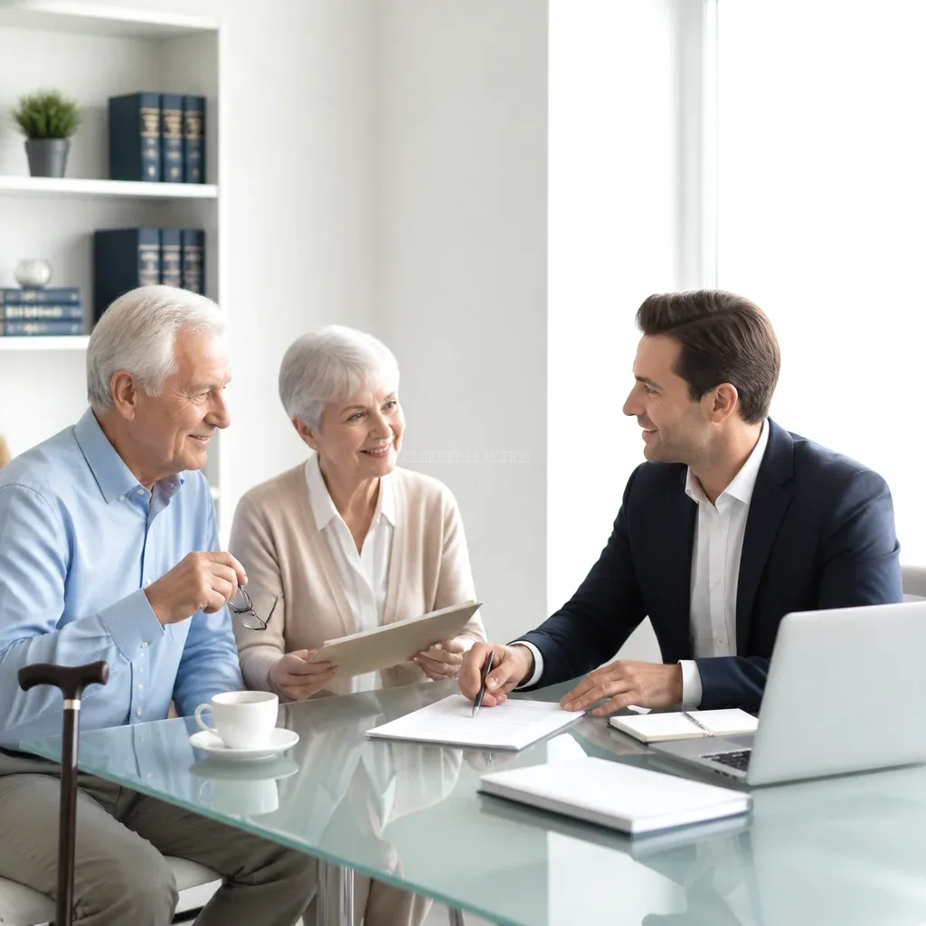 Consultation with retiree client reviewing pension documents